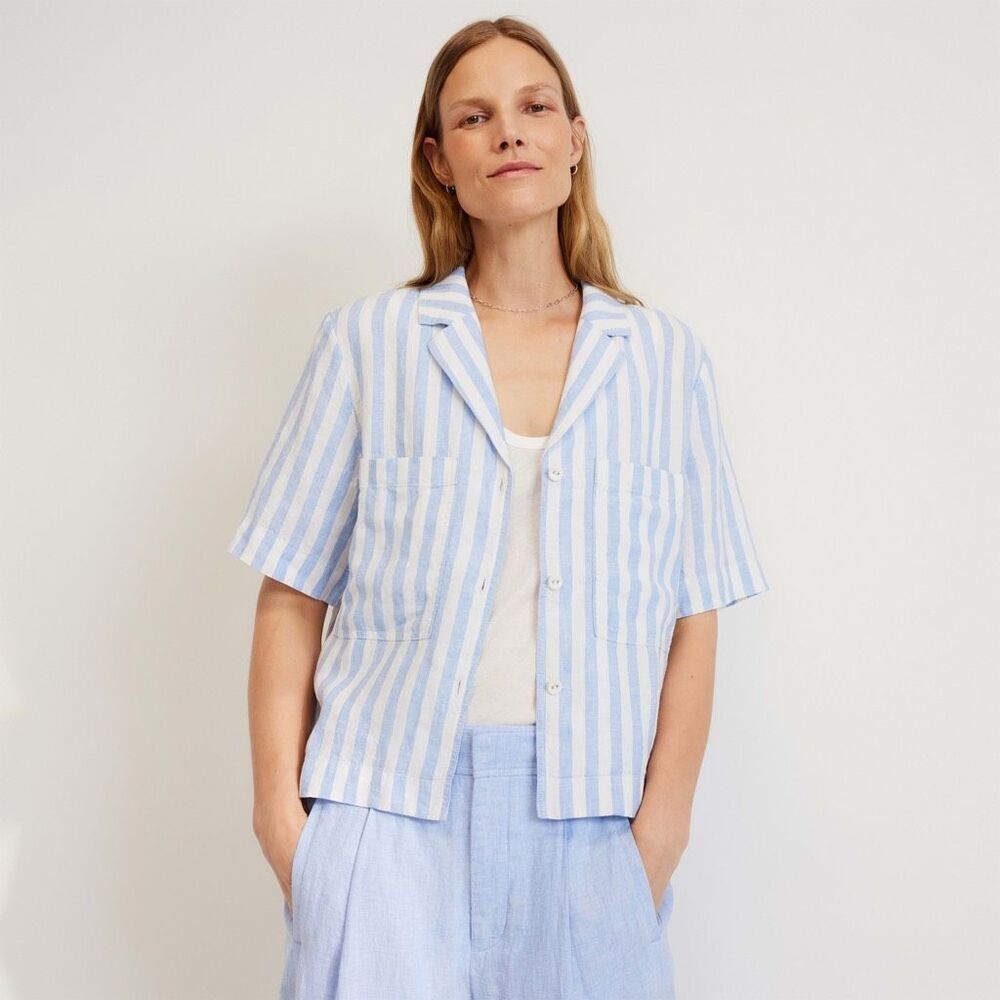 Everlane Linen Workwear‎ Shirt in Blue/White Stripe